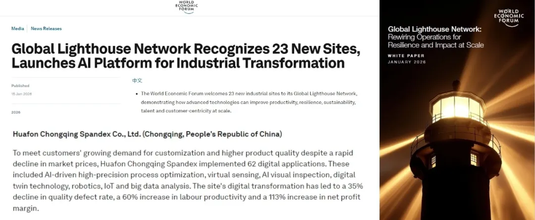全球化纤行业首家“灯塔工厂”!华峰重庆氨纶以智能制造引领产业升级 2 irst lighthouse factory global chemical fiber huafon chongqing spandex 1